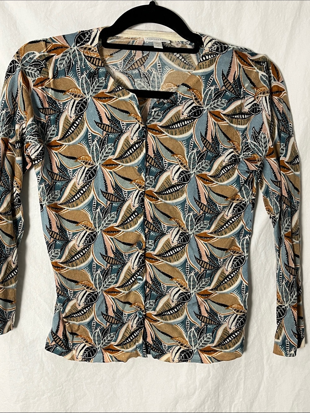 Garnet Hill Print Merino Wool Cardigan Size XS